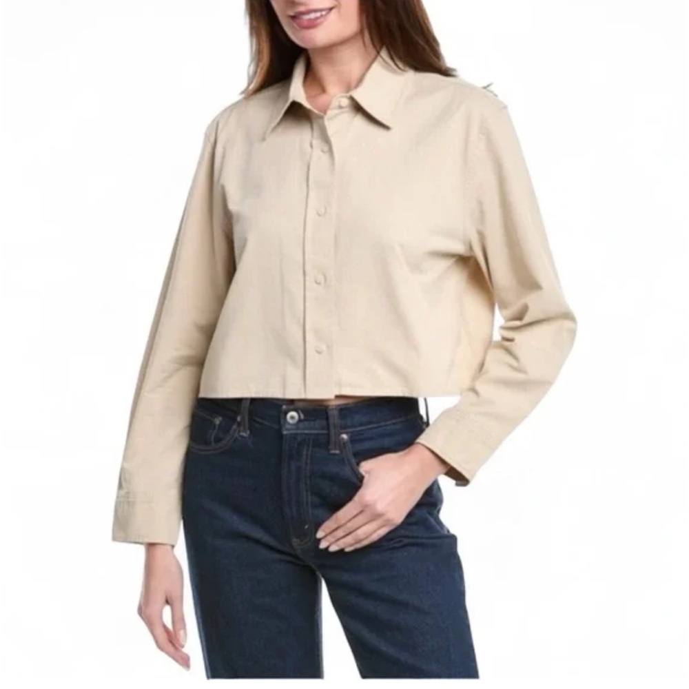 🆕 Vince Cropped Button-Down Shirt in Marzipan sz. L